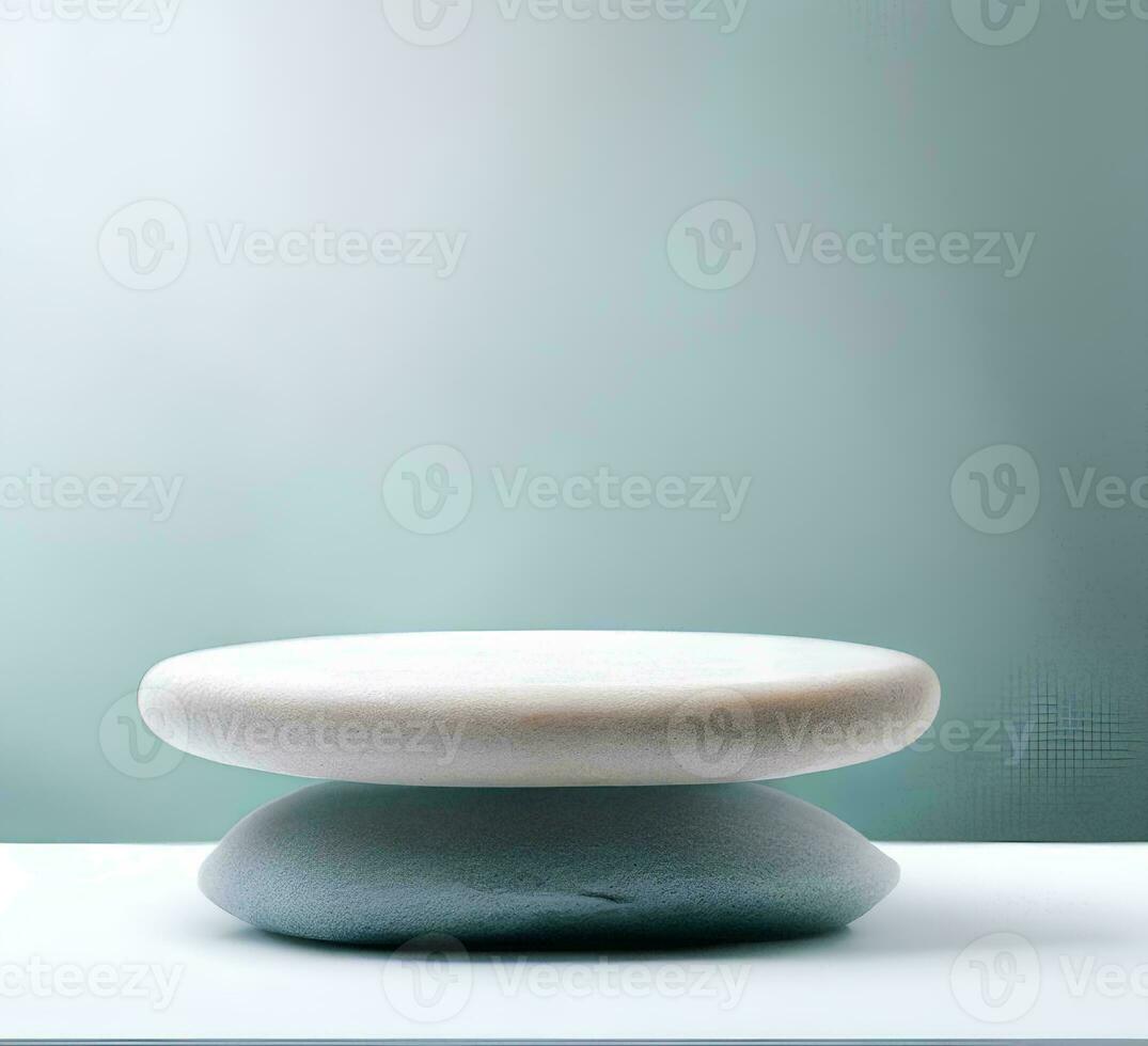 Stone podium for display product. Background for cosmetic product branding, identity and packaging AI Generated photo