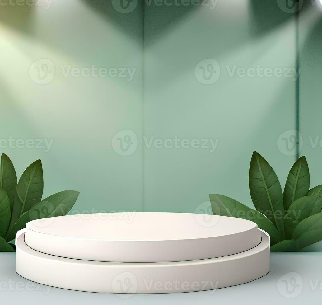 Platform round podium with plant product presentation background AI Generated photo
