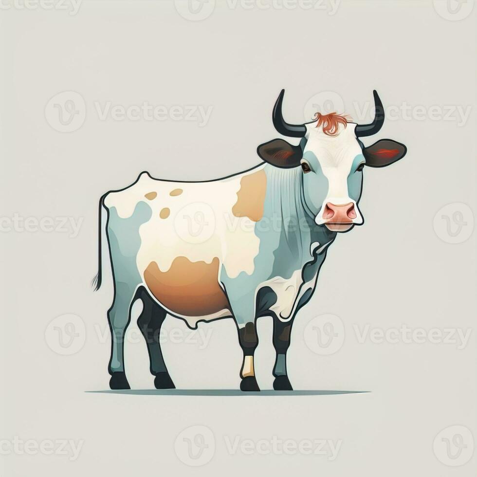 Illustration of a portrait of a cow on a grey background. ai generative photo
