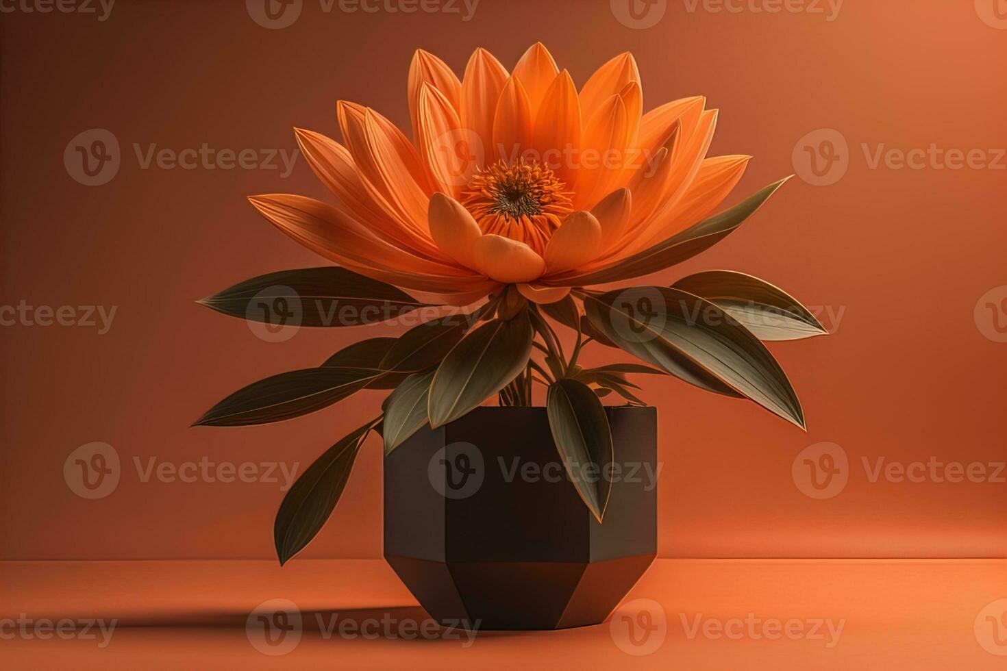 Flowers in a pot on a solid color background. ai generative photo