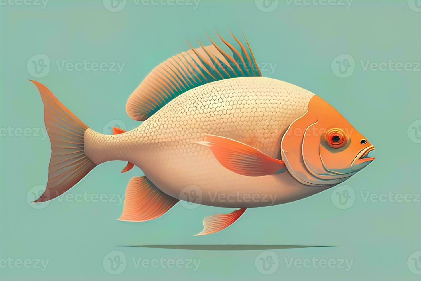 Illustration of a fish on a blue background, vector illustration. ai generative photo