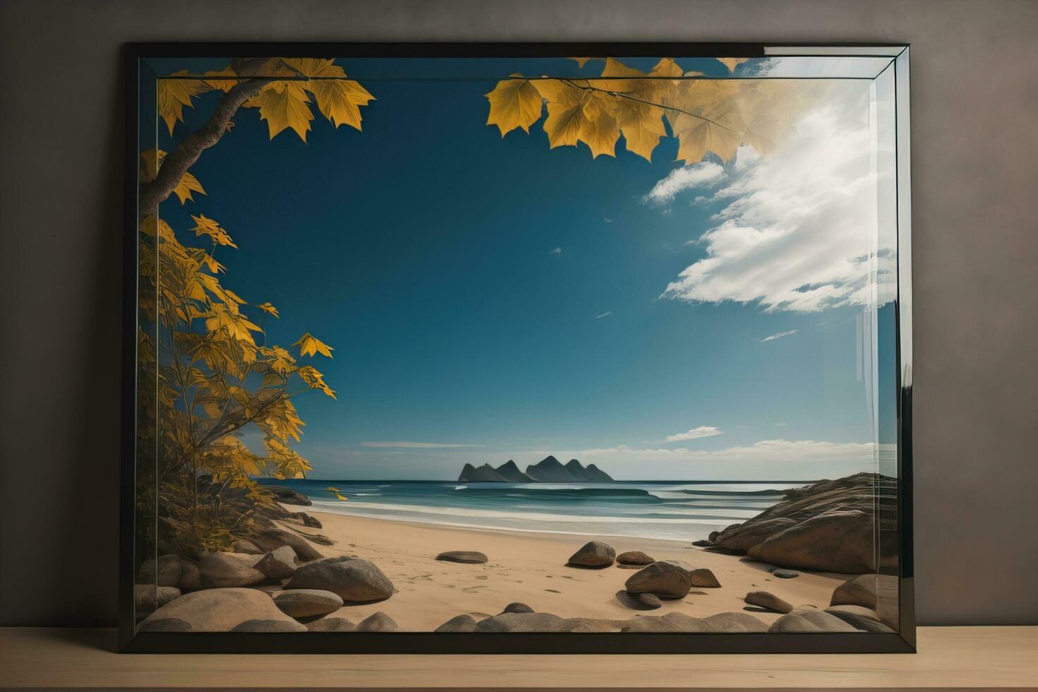 Glass picture frame on a solid color background. ai generative photo