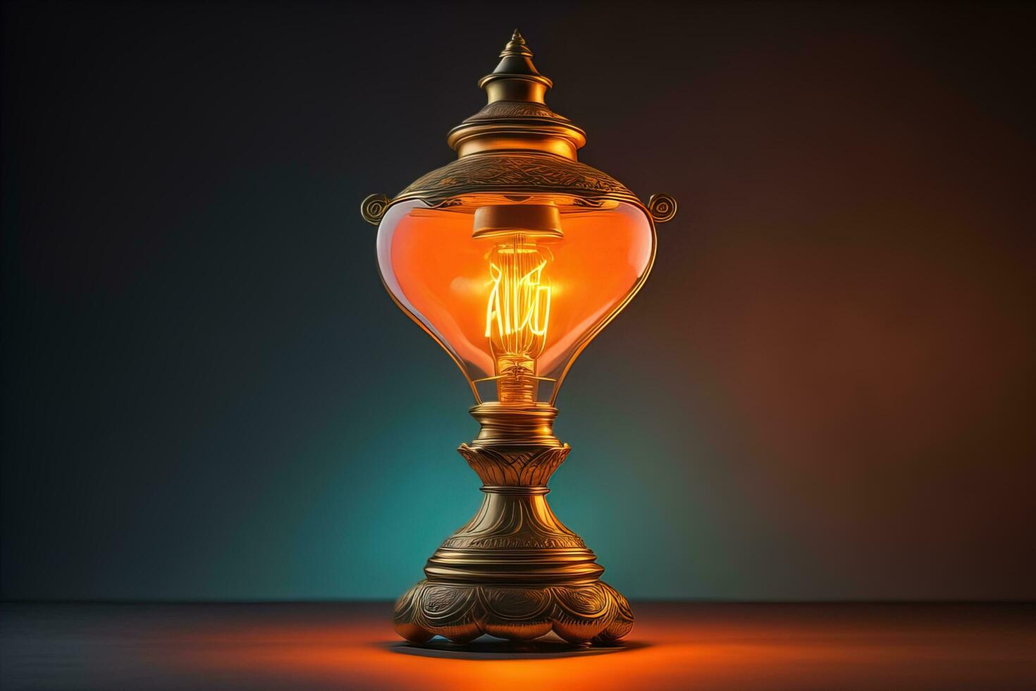 Lantern on a wooden table and a dark background. ai generative photo