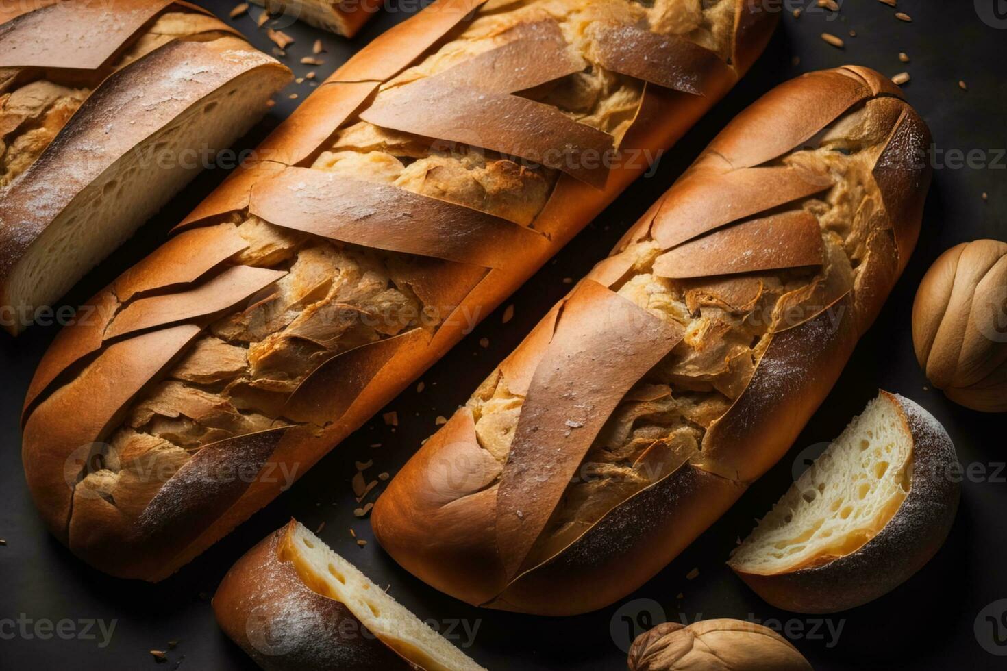 Freshly baked sweet buns on a red background. Toned. ai generative photo