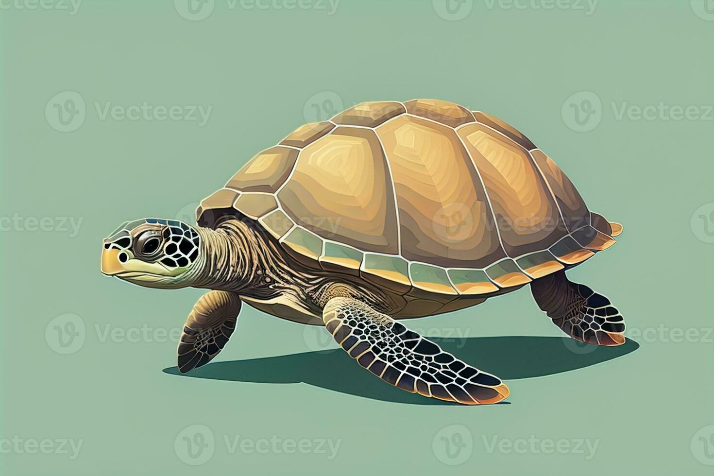 illustration of a turtle on a green background in cartoon style. ai generative photo