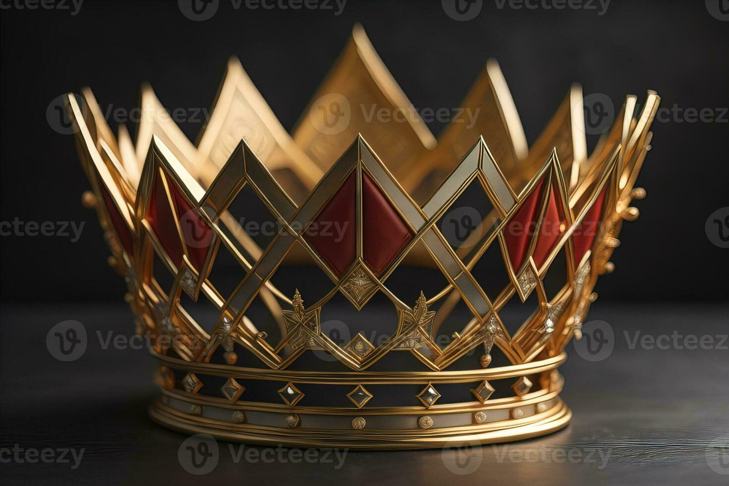 low key image of beautiful golden queen, king crown. ai generative photo