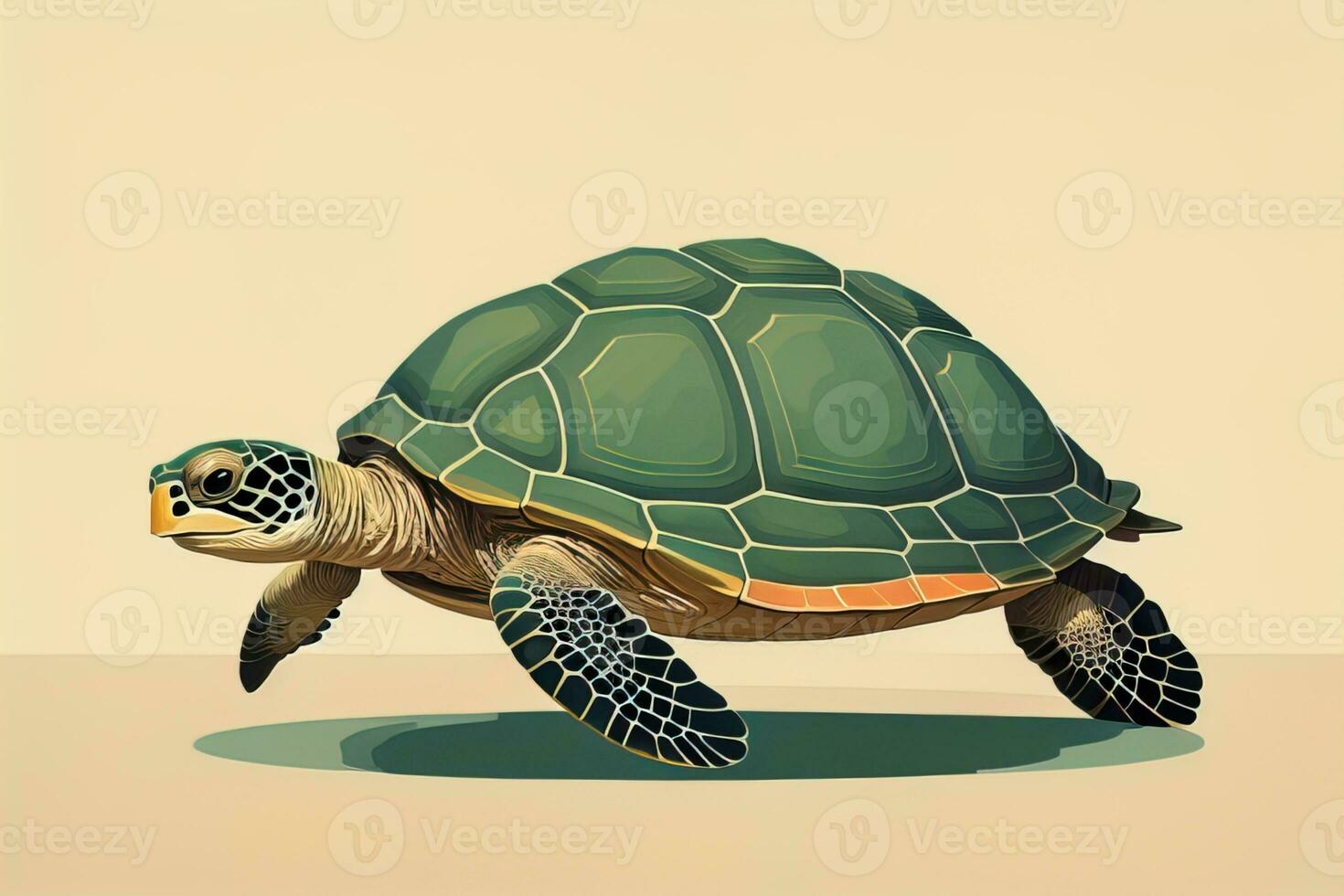 illustration of a turtle on a green background in cartoon style. ai generative photo