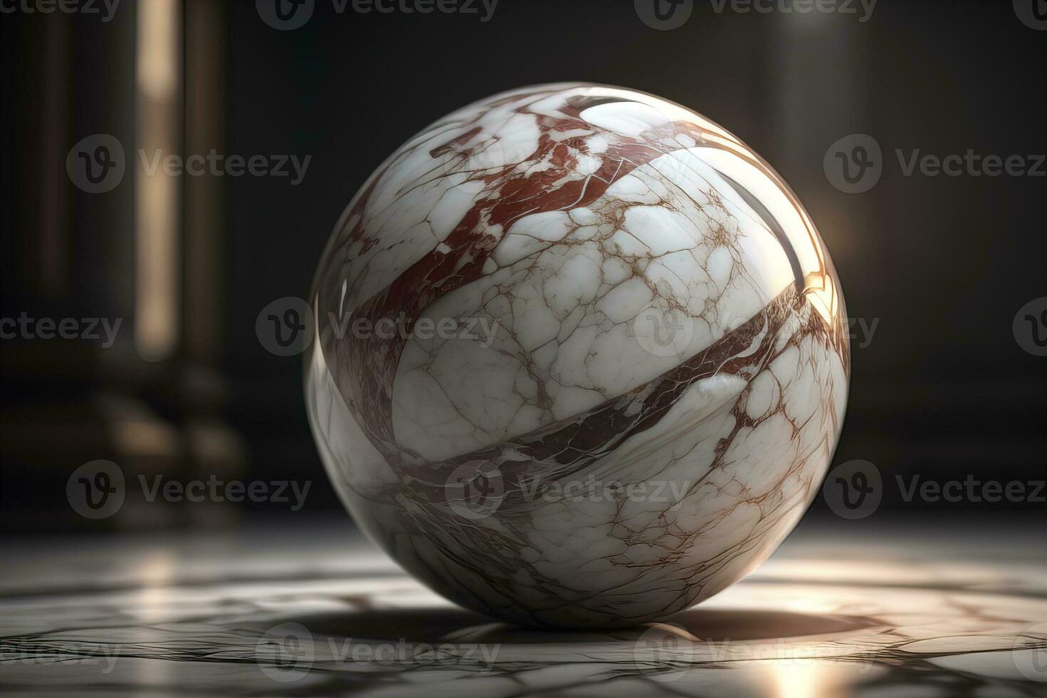 Colorful marble ball on a solid colour background. Close-up. ai generative photo