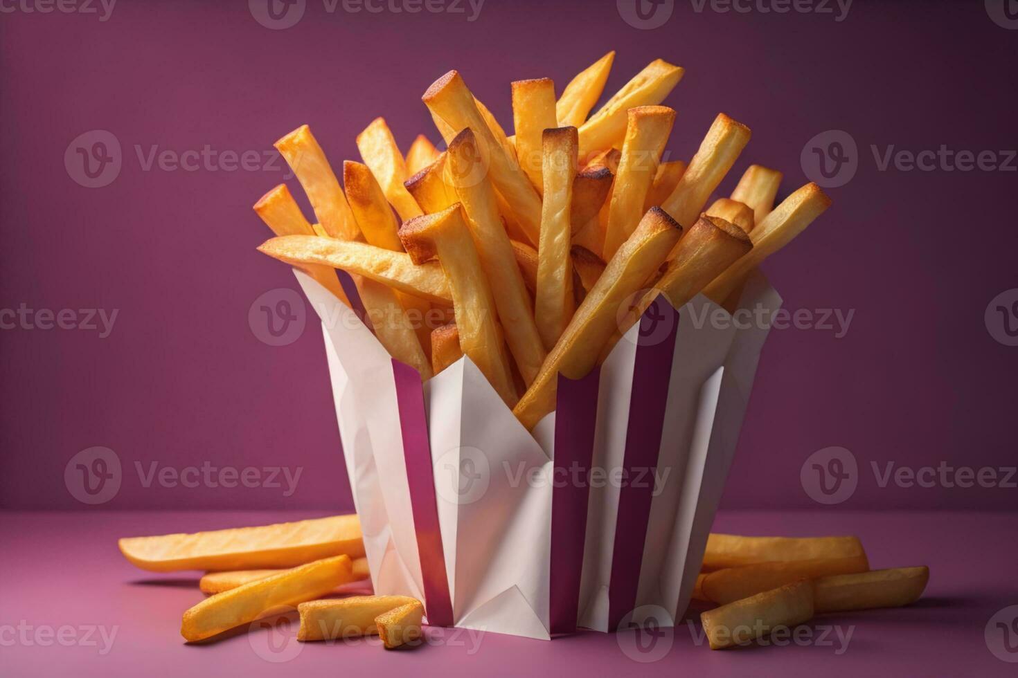 Appetizing french fries on the wooden table, close-up photo