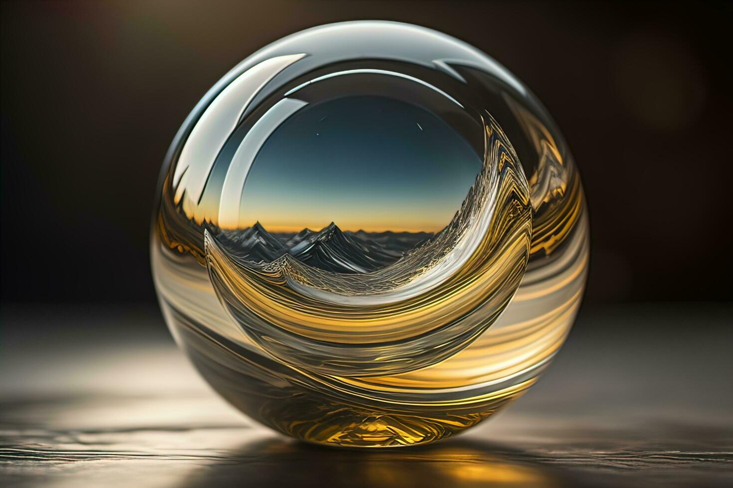 Transparent crystal ball on a wooden table. ai generative photo