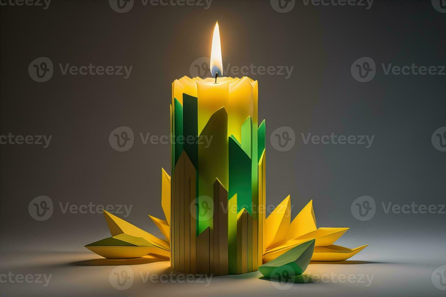 Creative burning candle on a wooden background. ai generative photo