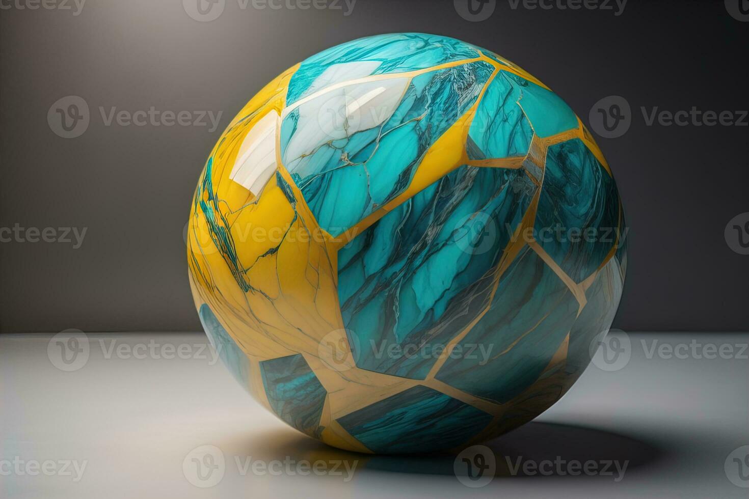 Colorful marble ball on a solid colour background. Close-up. ai generative photo