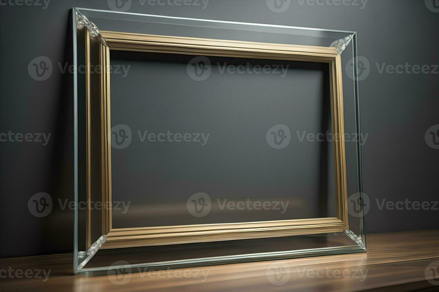 Glass picture frame on a solid color background. ai generative photo