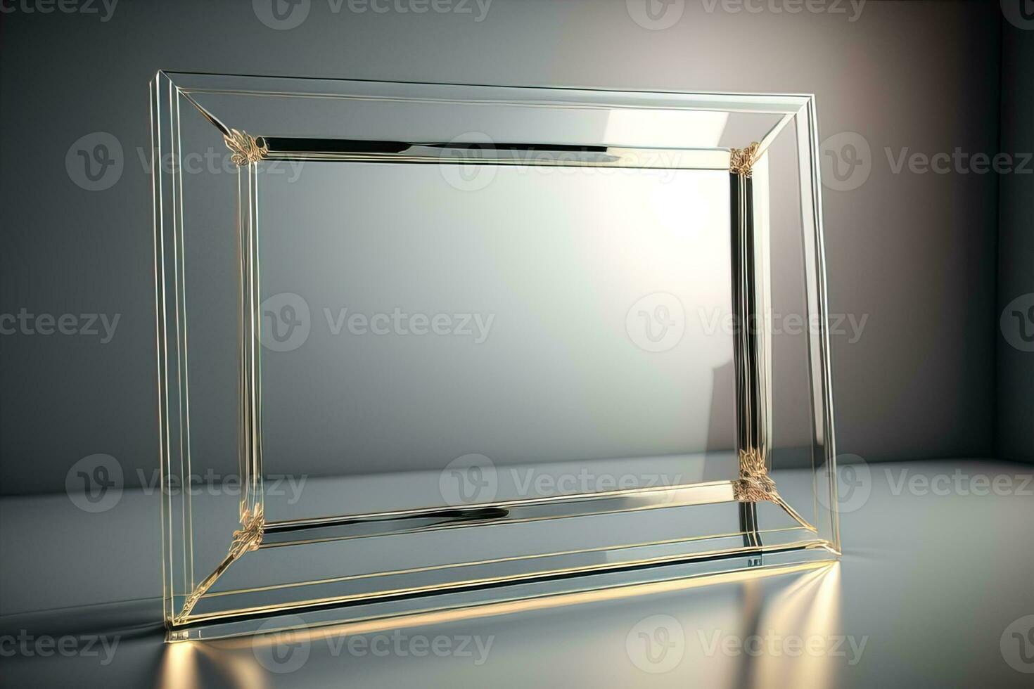 Glass picture frame on a solid color background. ai generative photo