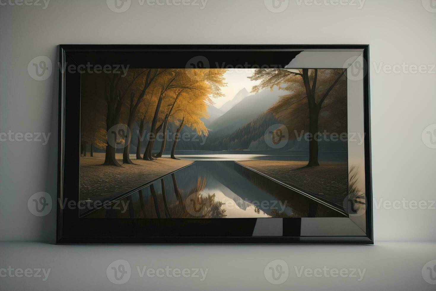 Glass picture frame on a solid color background. ai generative photo