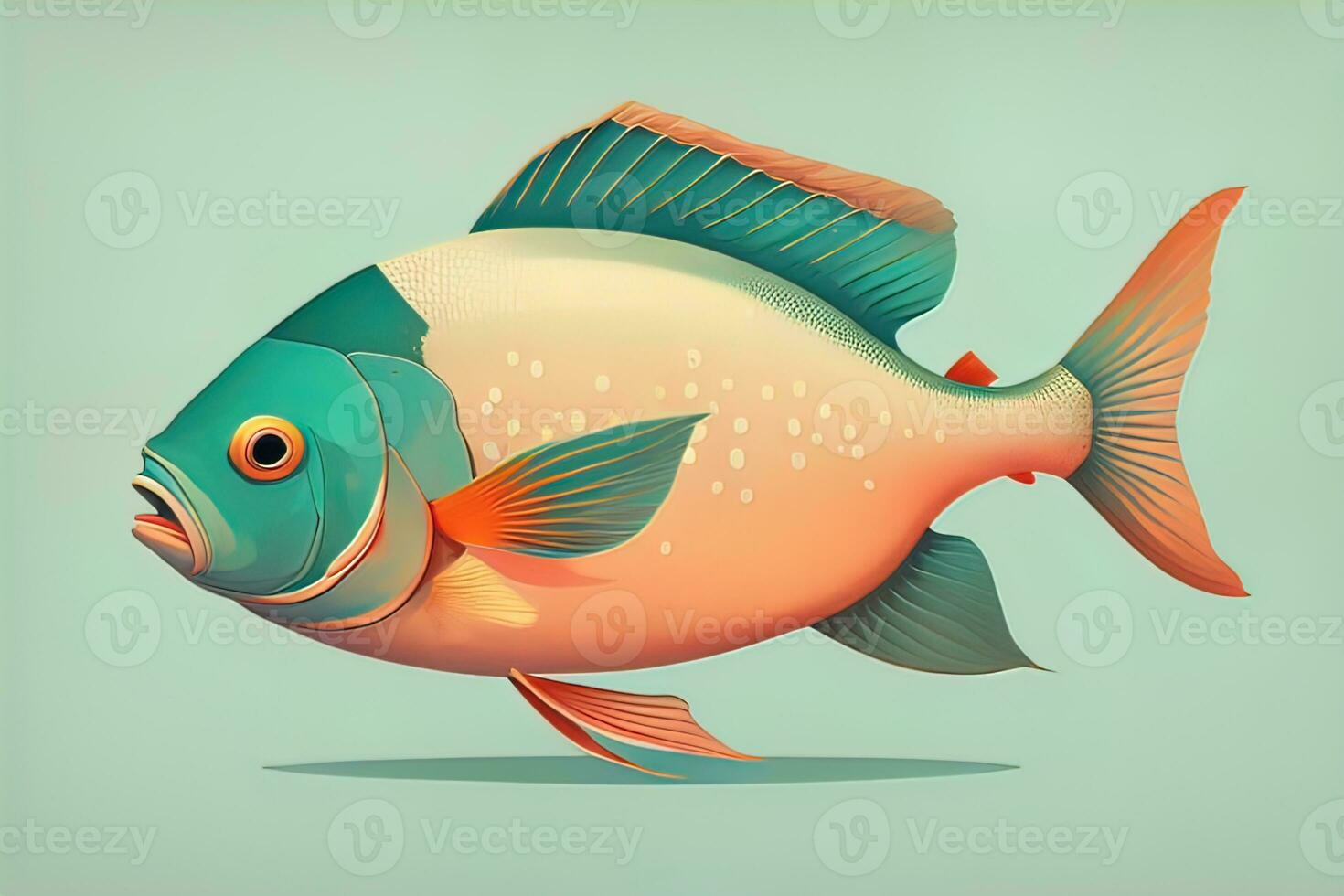 Illustration of a fish on a blue background, vector illustration. ai generative photo
