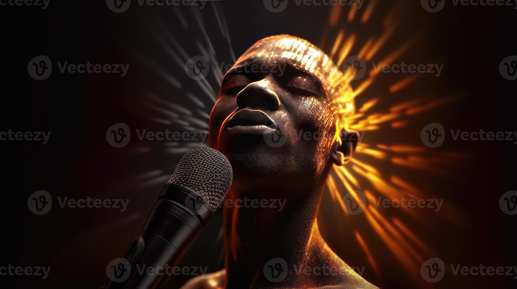 Singer singing with a mic photo