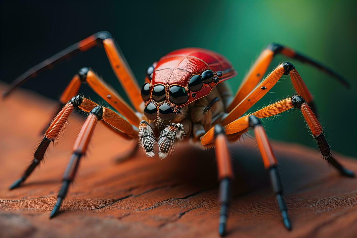 jumping spider closeup on solid color background, copyspace. ai generative photo