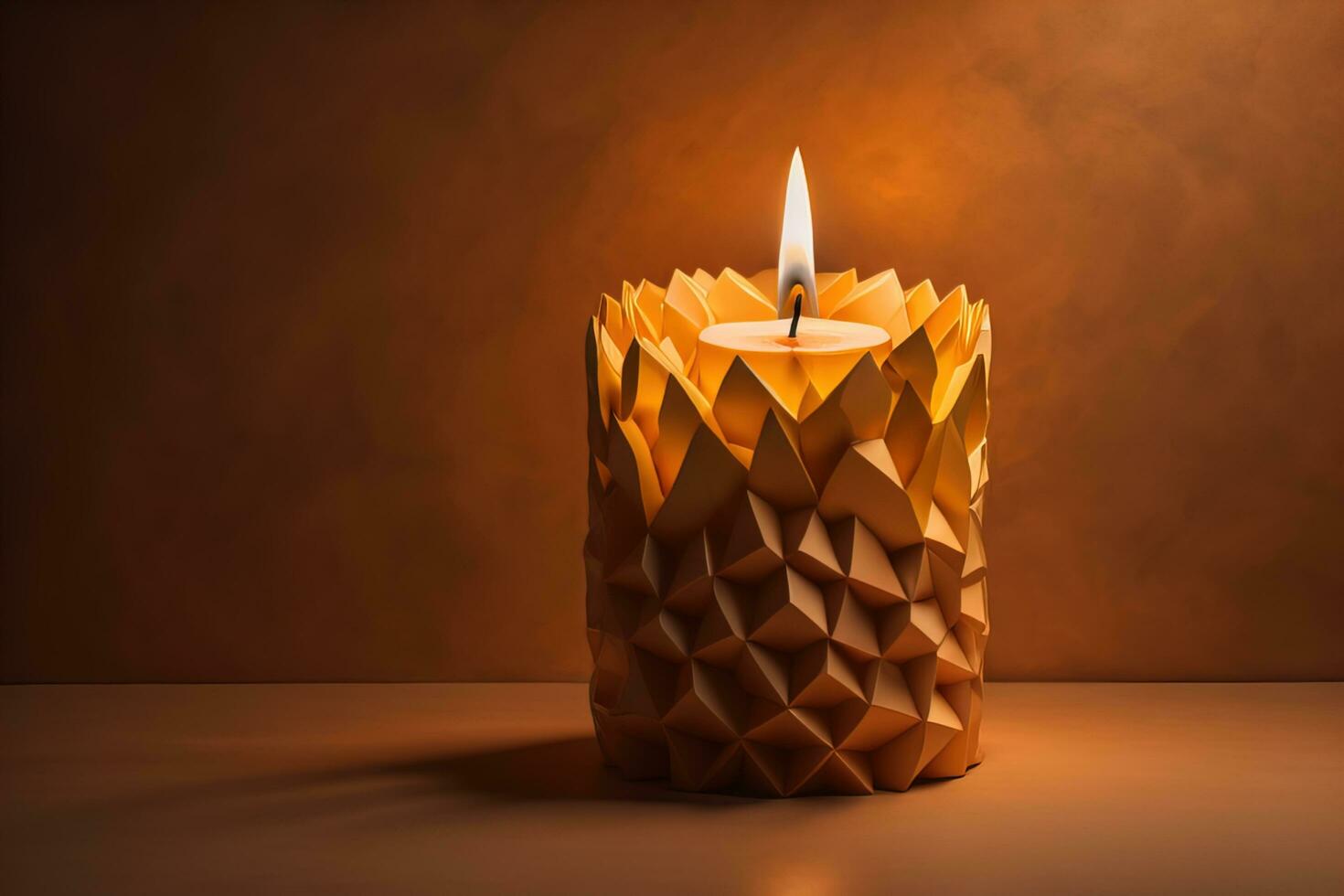 Creative burning candle on a wooden background. ai generative photo