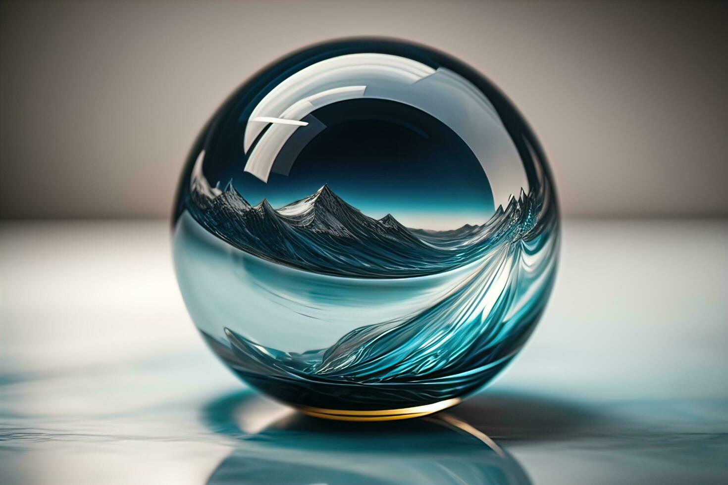 Transparent crystal ball on a wooden table. ai generative photo