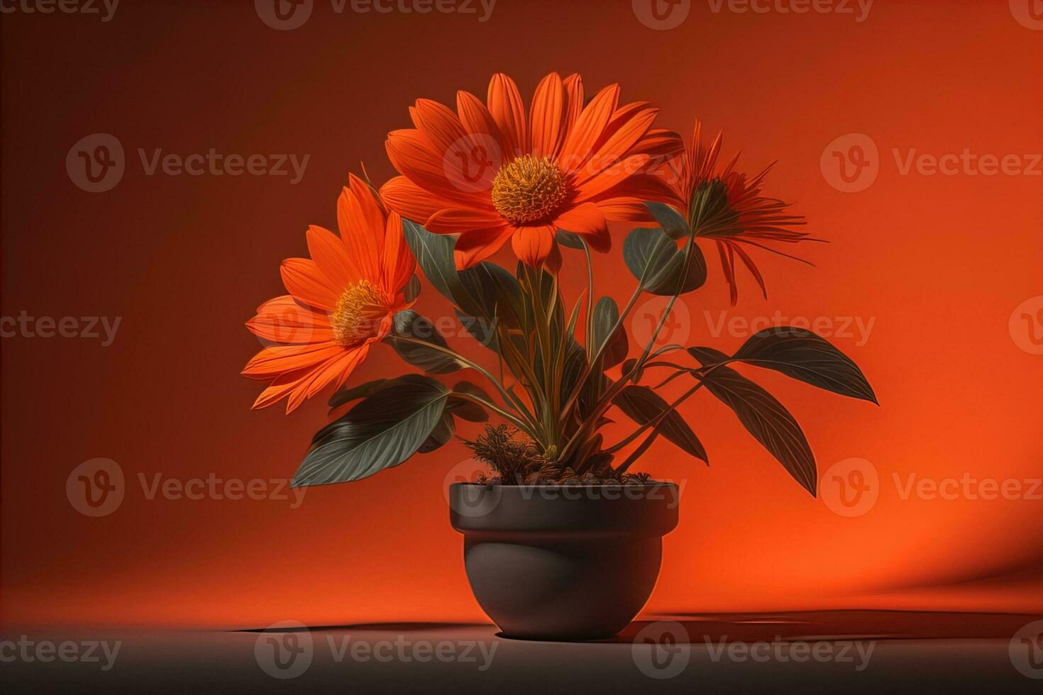 Flowers in a pot on a solid color background. ai generative photo