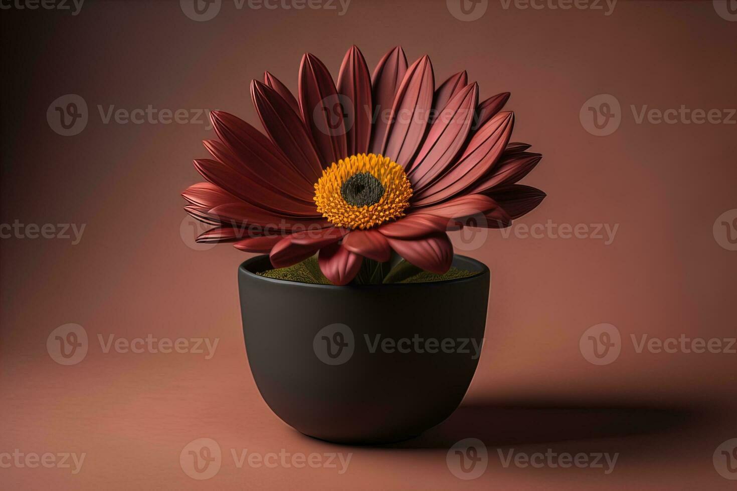 Flowers in a pot on a solid color background. ai generative photo