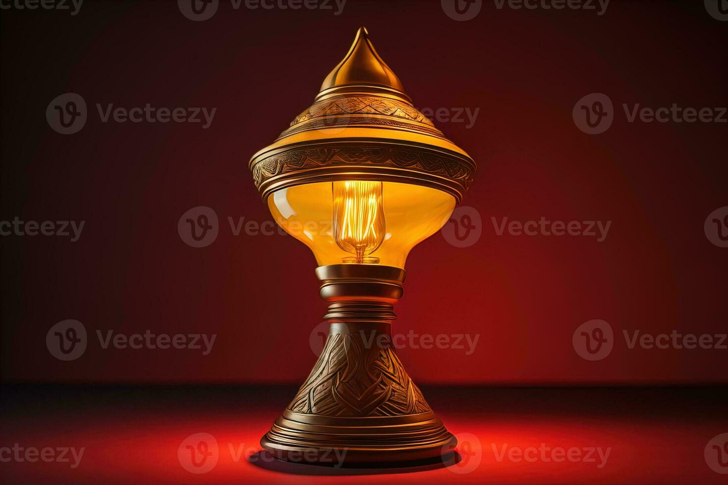 Lantern on a wooden table and a dark background. ai generative photo
