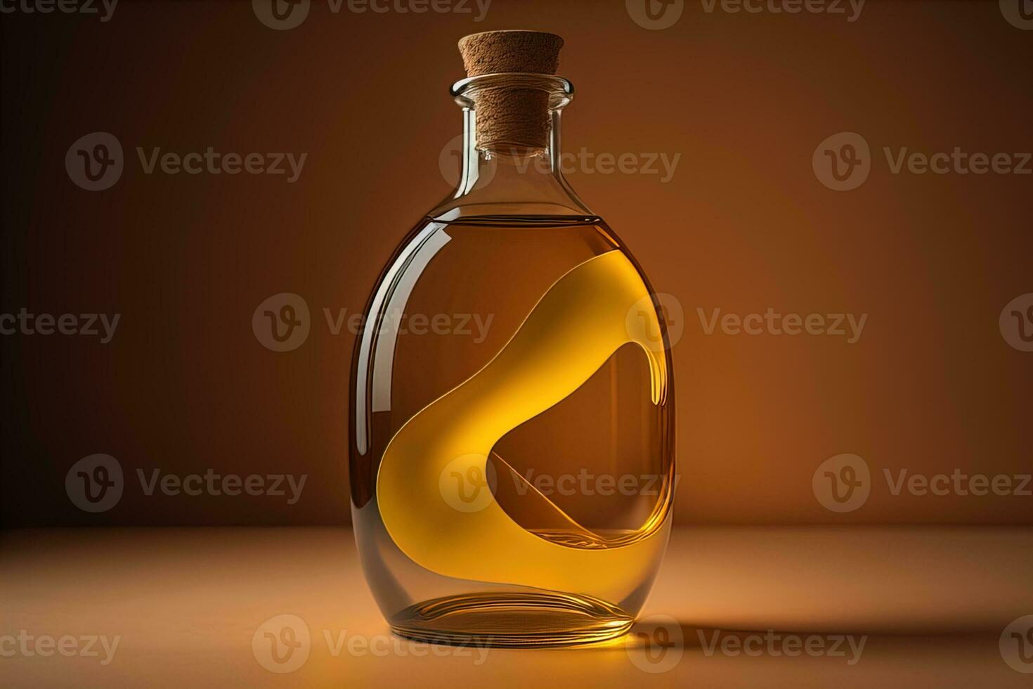 Bottle with a liquid on a solid color background. ai generative photo
