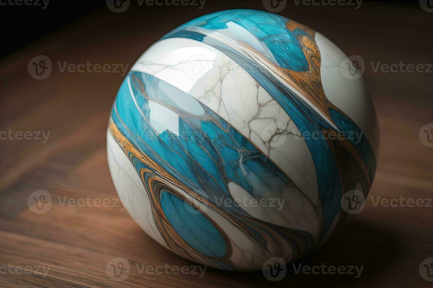Colorful marble ball on a solid colour background. Close-up. ai generative photo