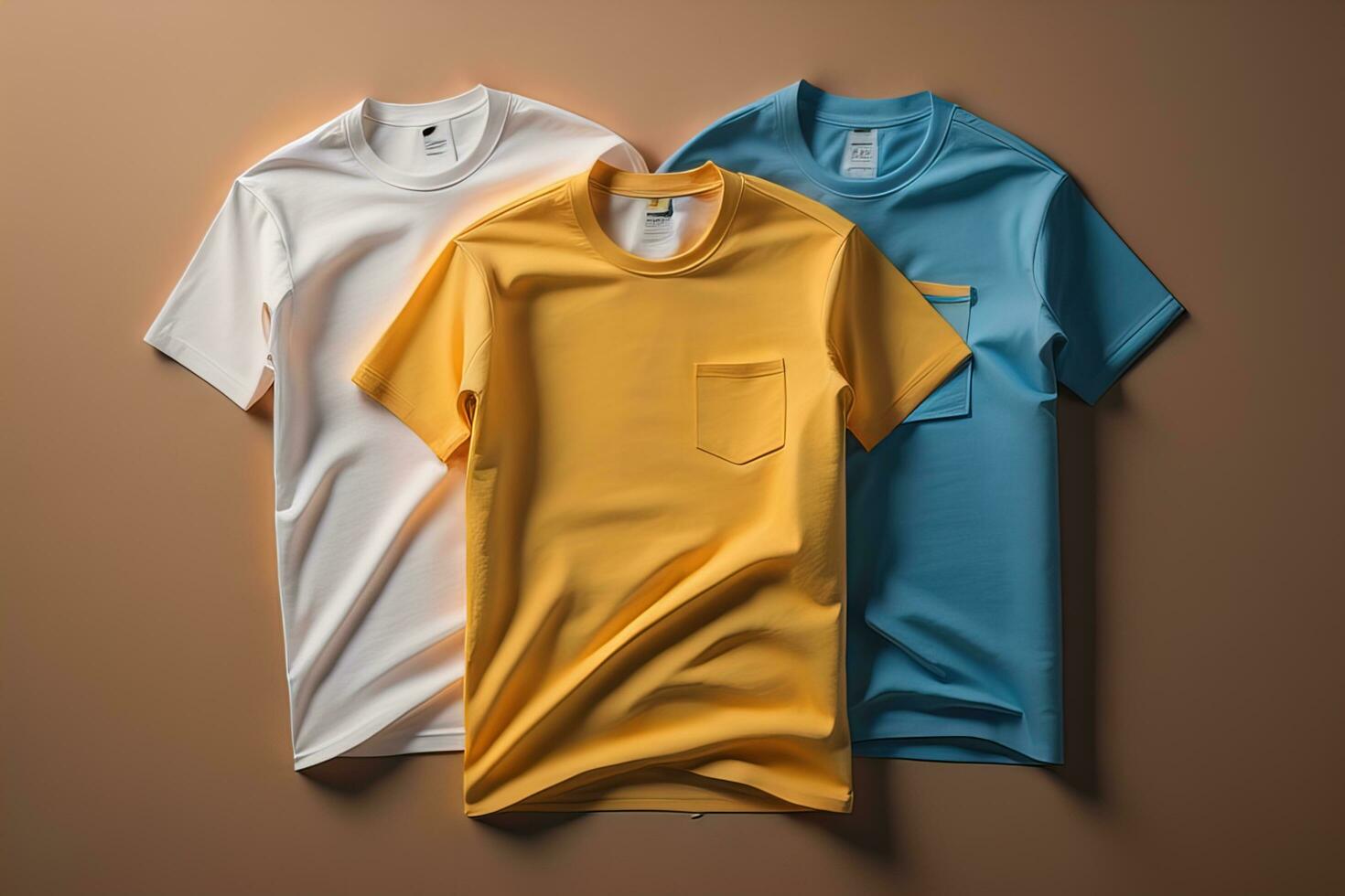 Colorful t-shirts in front of dark background. ai generative photo