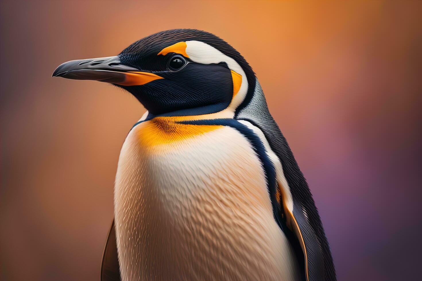 Cute penguin standing in front of solid color background. ai generative photo