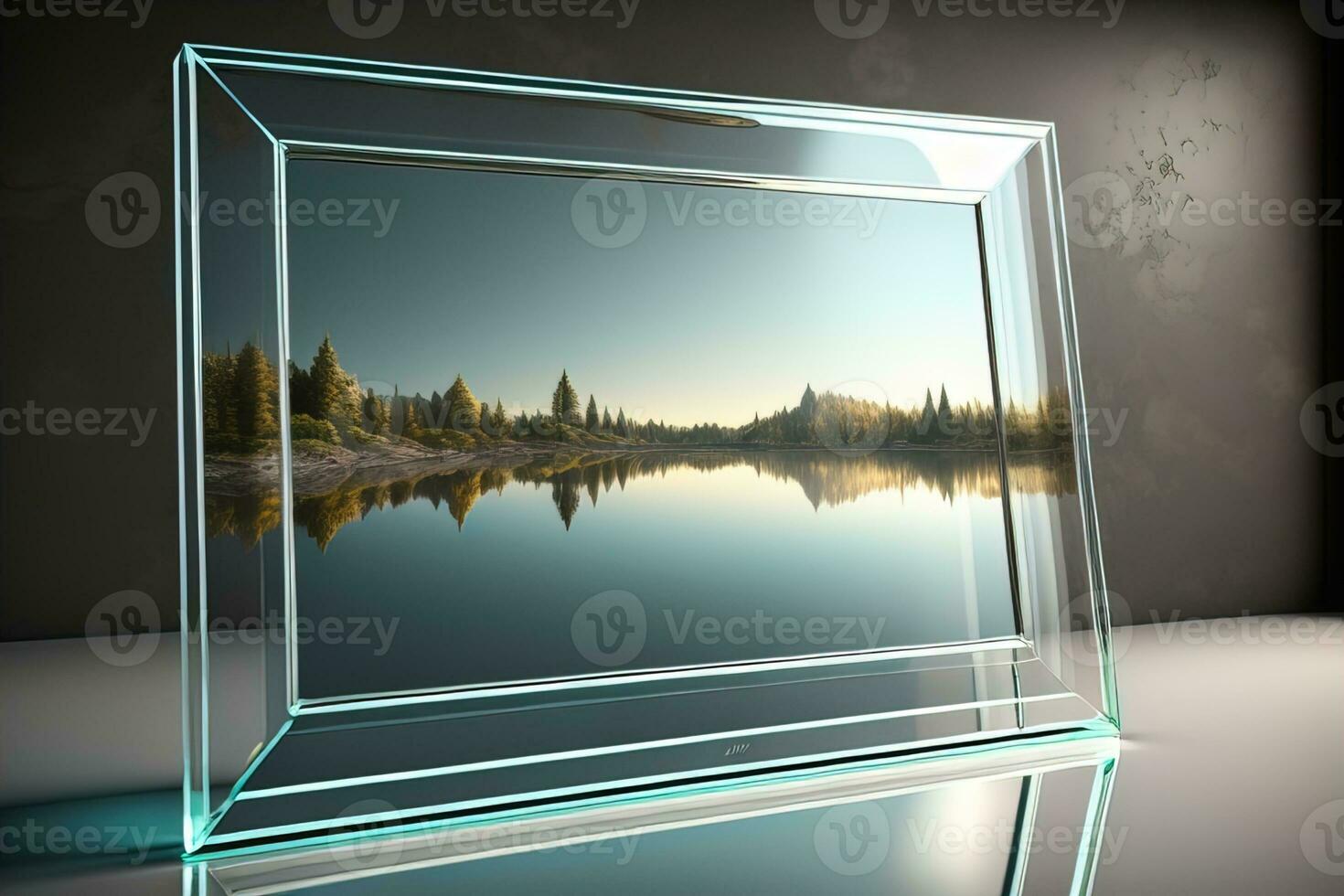 Glass picture frame on a solid color background. ai generative photo