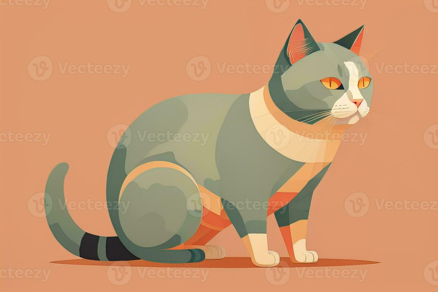 Cute cat sitting on the floor. Vector illustration in retro style. ai generative photo