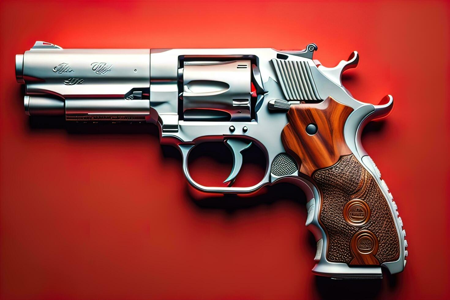 Semi-automatic handgun on a solid color background. Close-up. ai generative photo