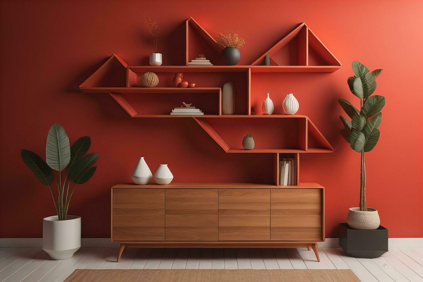 Bookshelf in scandinavian interior. ai generative photo