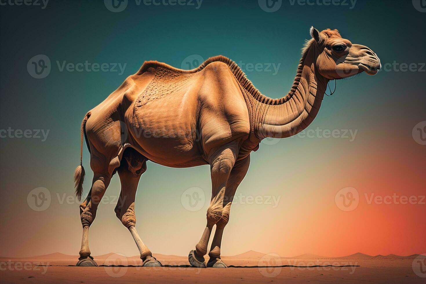 Camel head on solid color background, close up. Vintage style. ai generative photo