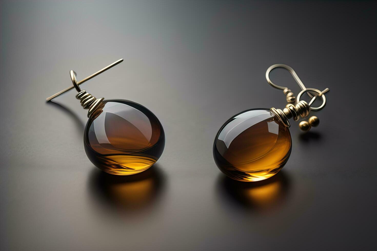 Glass earrings on a dark background close-up. ai generative photo