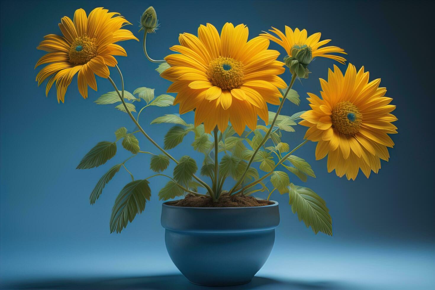 Flowers in a pot on a solid color background. ai generative photo