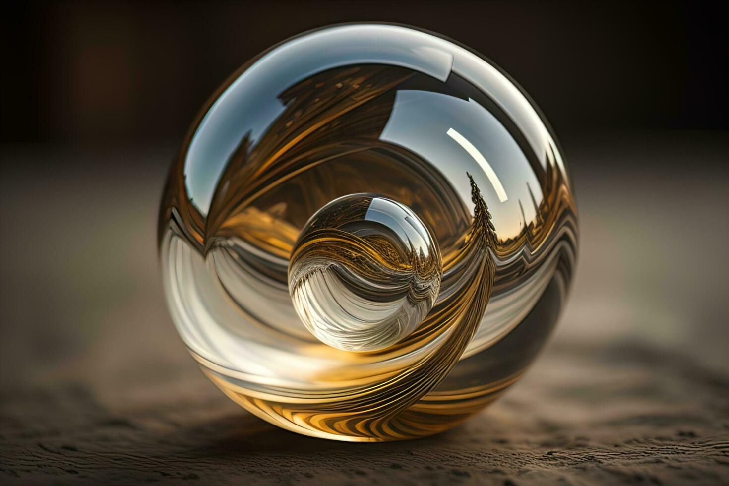 Transparent crystal ball on a wooden table. ai generative photo