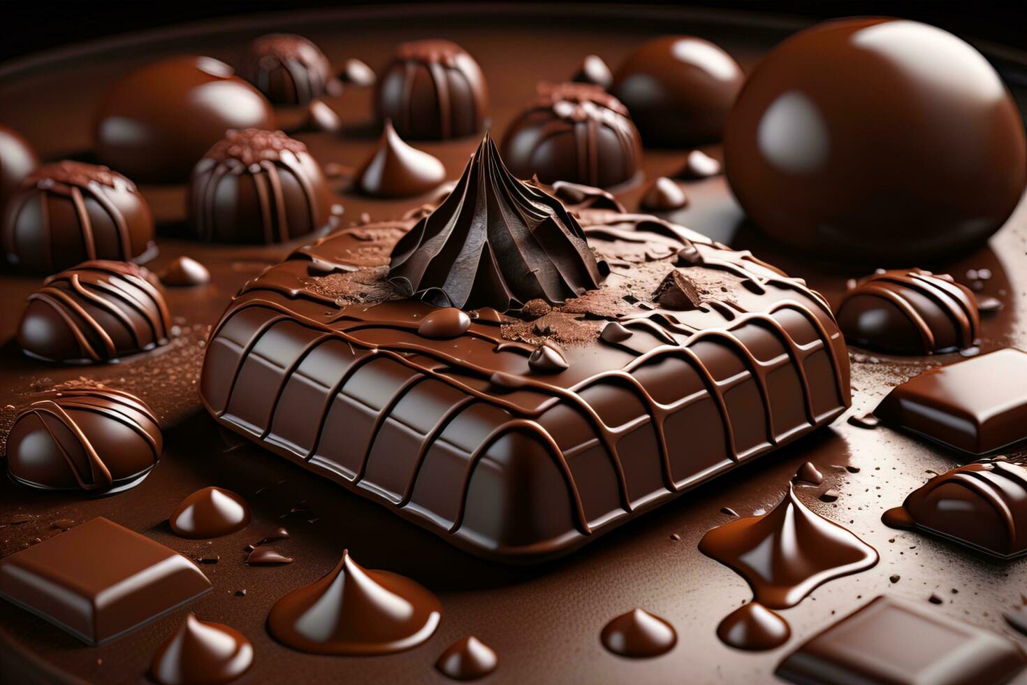 Chocolate truffles on a dark background. ai generative photo