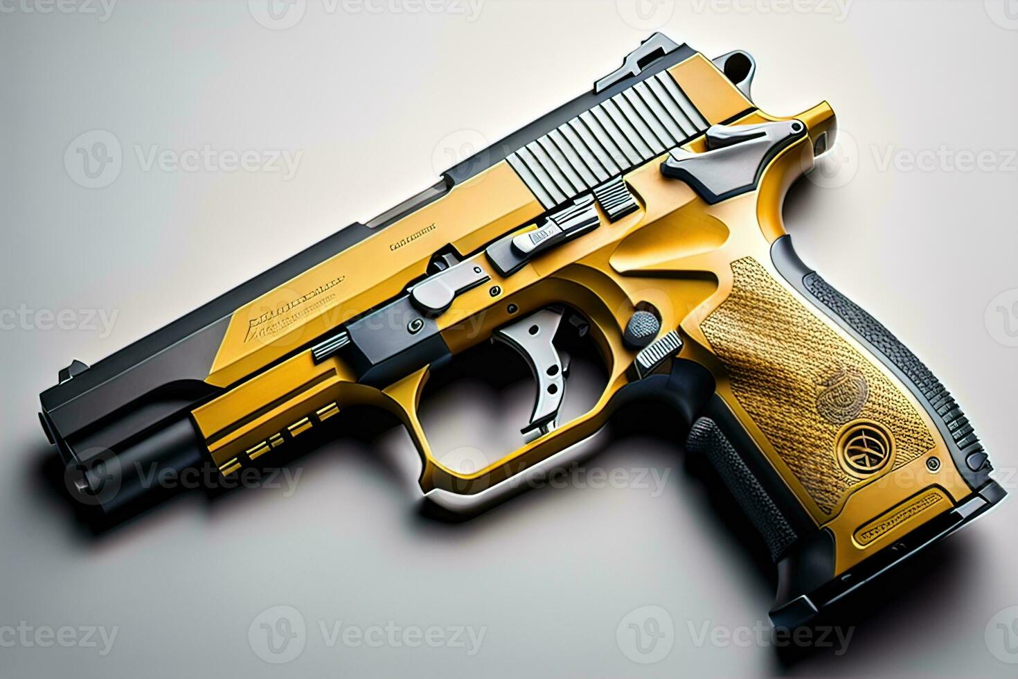 Semi-automatic handgun on a solid color background. Close-up. ai generative photo