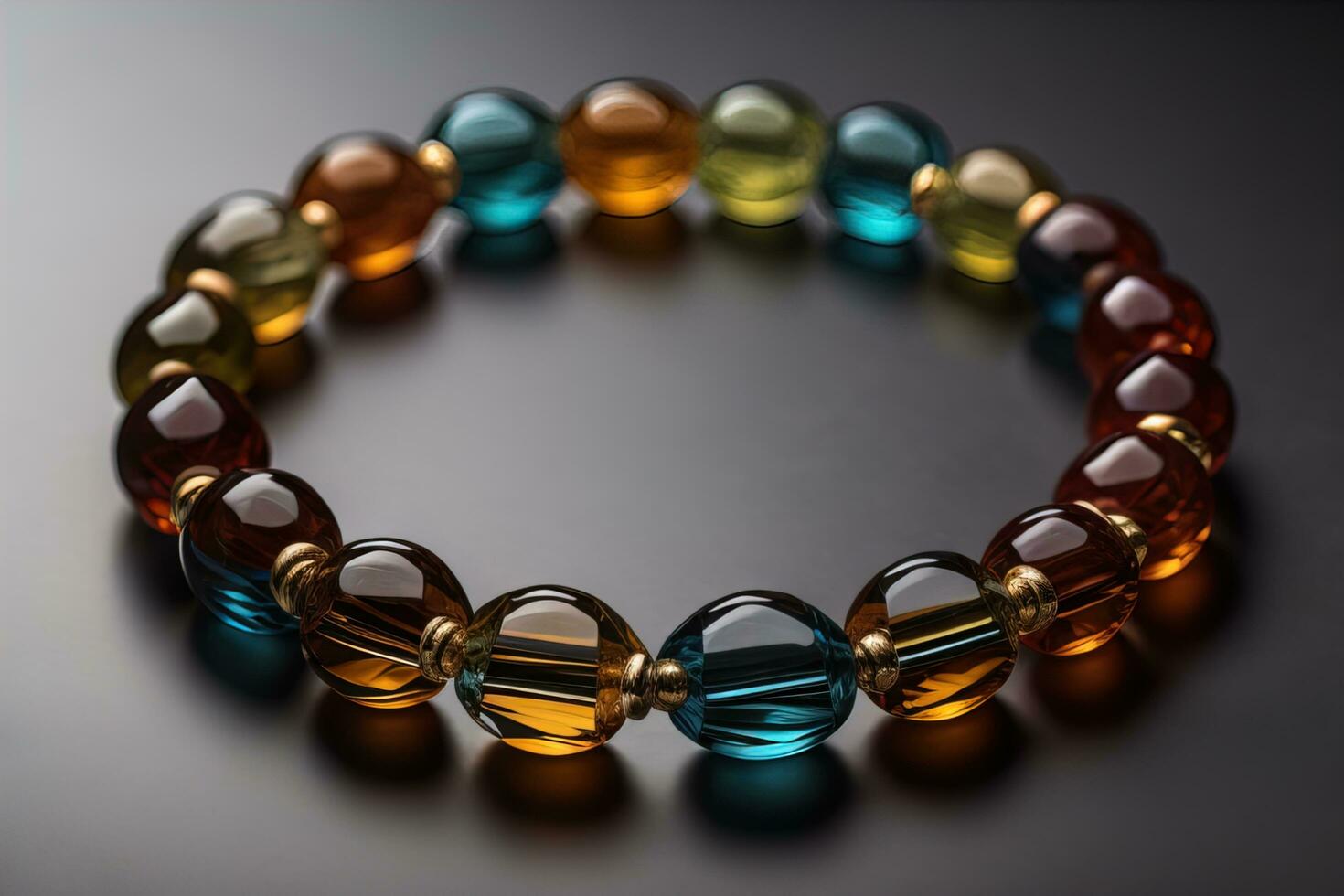 Bracelet with colorful stones on a black background close-up. ai generative photo