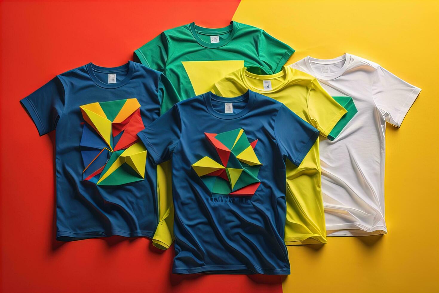 Colorful t-shirts in front of dark background. ai generative photo