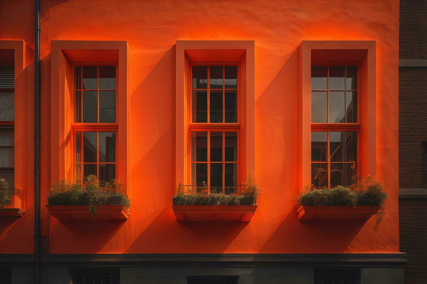 Colorful windows of a typical house in the city, ai generative photo