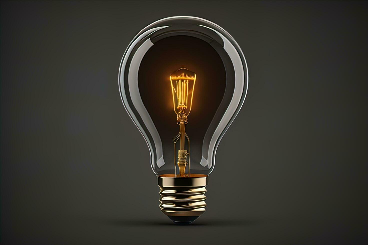 Glowing glass light bulb on dark background. ai generative photo