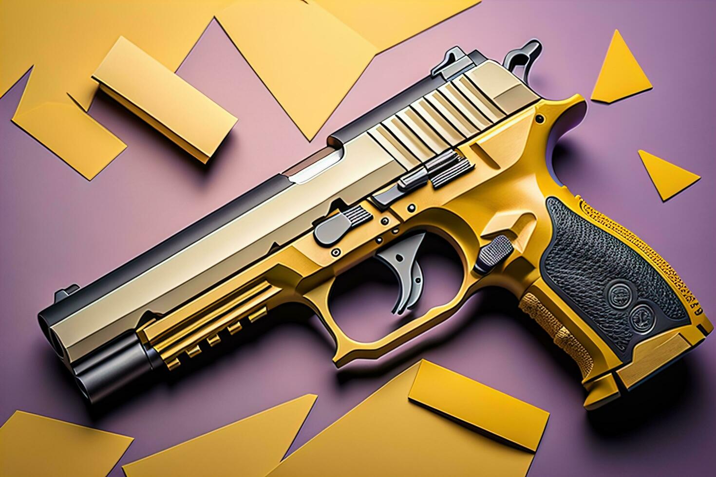 Semi-automatic handgun on a solid color background. Close-up. ai generative photo