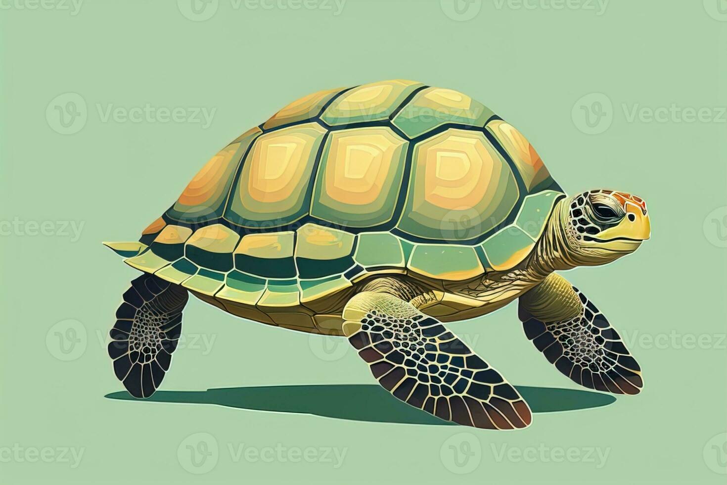 illustration of a turtle on a green background in cartoon style. ai generative photo