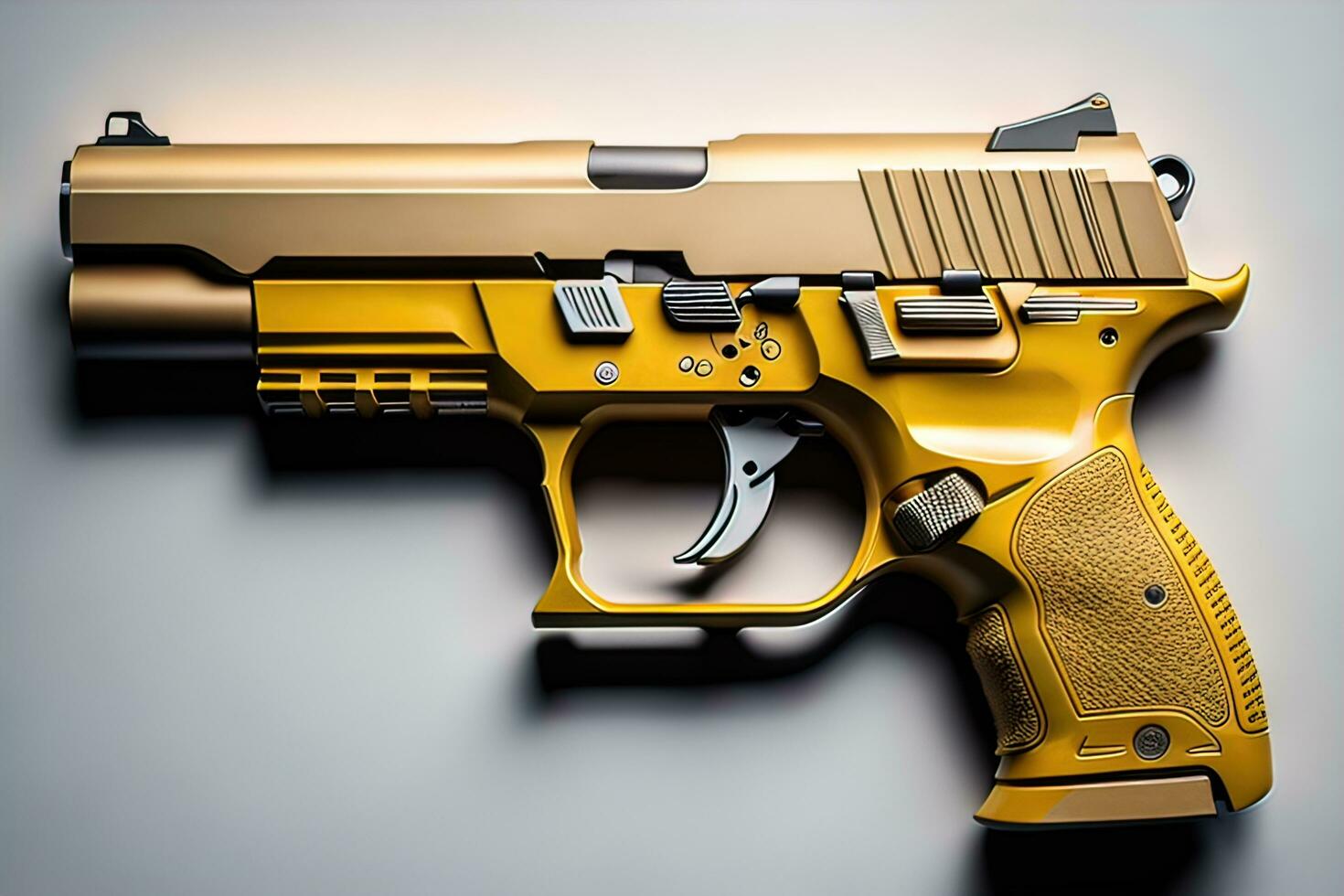 Semi-automatic handgun on a solid color background. Close-up. ai generative photo