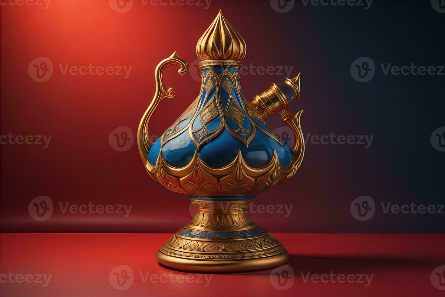 a vintage oriental vase on a solid color background. ai generative photo