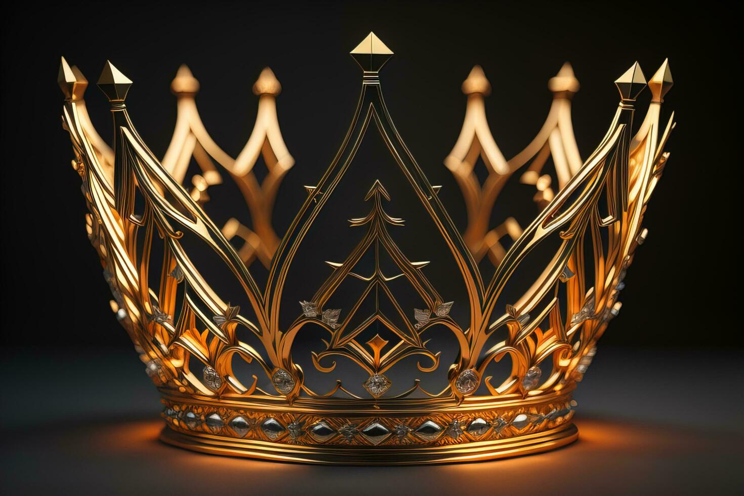 low key image of beautiful golden queen, king crown. ai generative photo